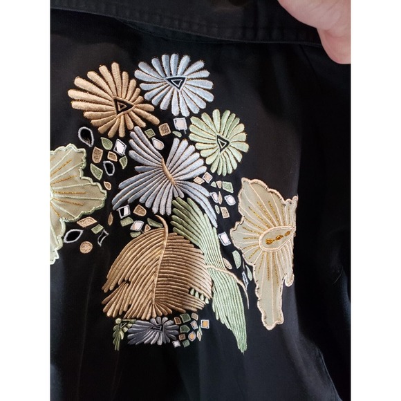 Vintage Jacket Embroidered Black Floral Boho Black CC Sportswear - Size Medium - Picture 12 of 14